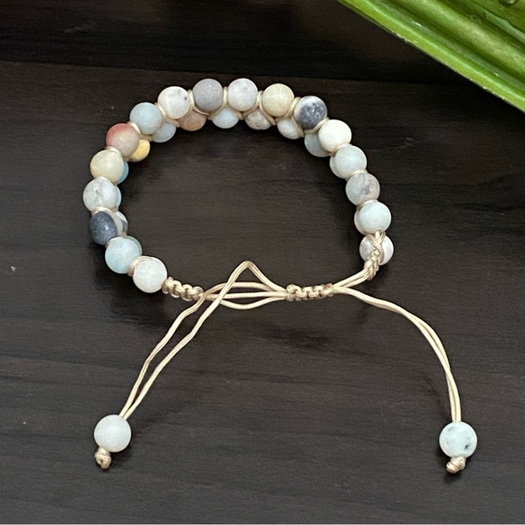 Natural Stones Braided Adjustable Boho Stackable Cord Bracelet - Picture 3 of 8